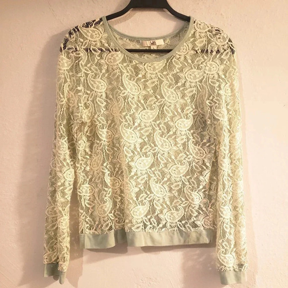Ya Los Angeles Tops - Ya Los Angeles Light Green Sheer Lace Top